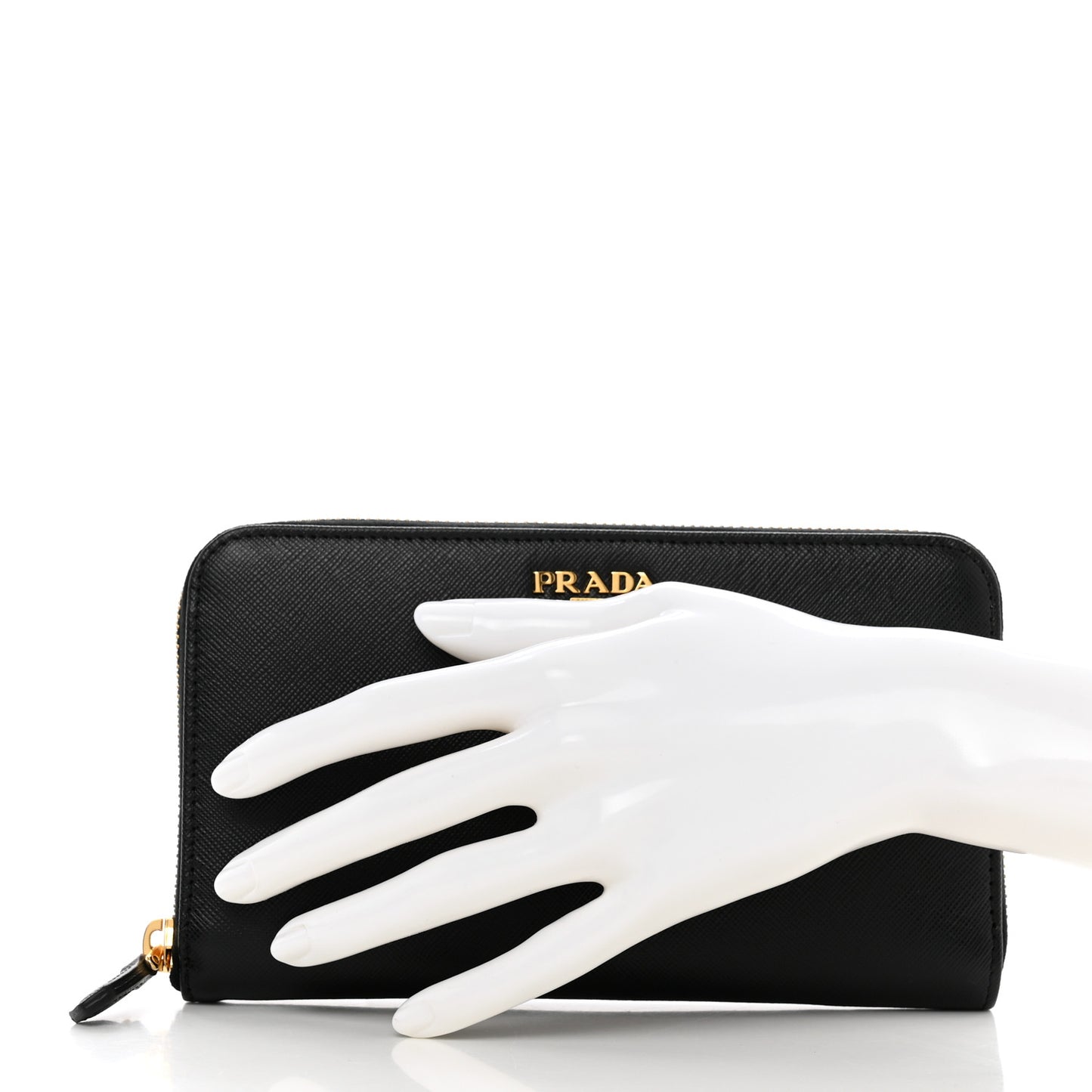 Saffiano Metal Large Zip Around Travel Wallet Black