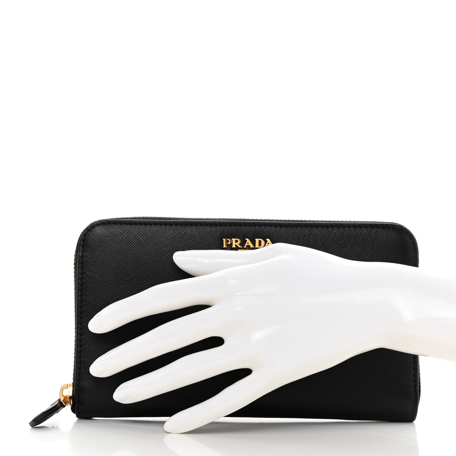 Prada Saffiano Metal Large Zip Around Travel Wallet Black 2 of 7