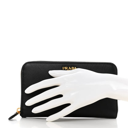 Prada Saffiano Metal Large Zip Around Travel Wallet Black 2 of 7