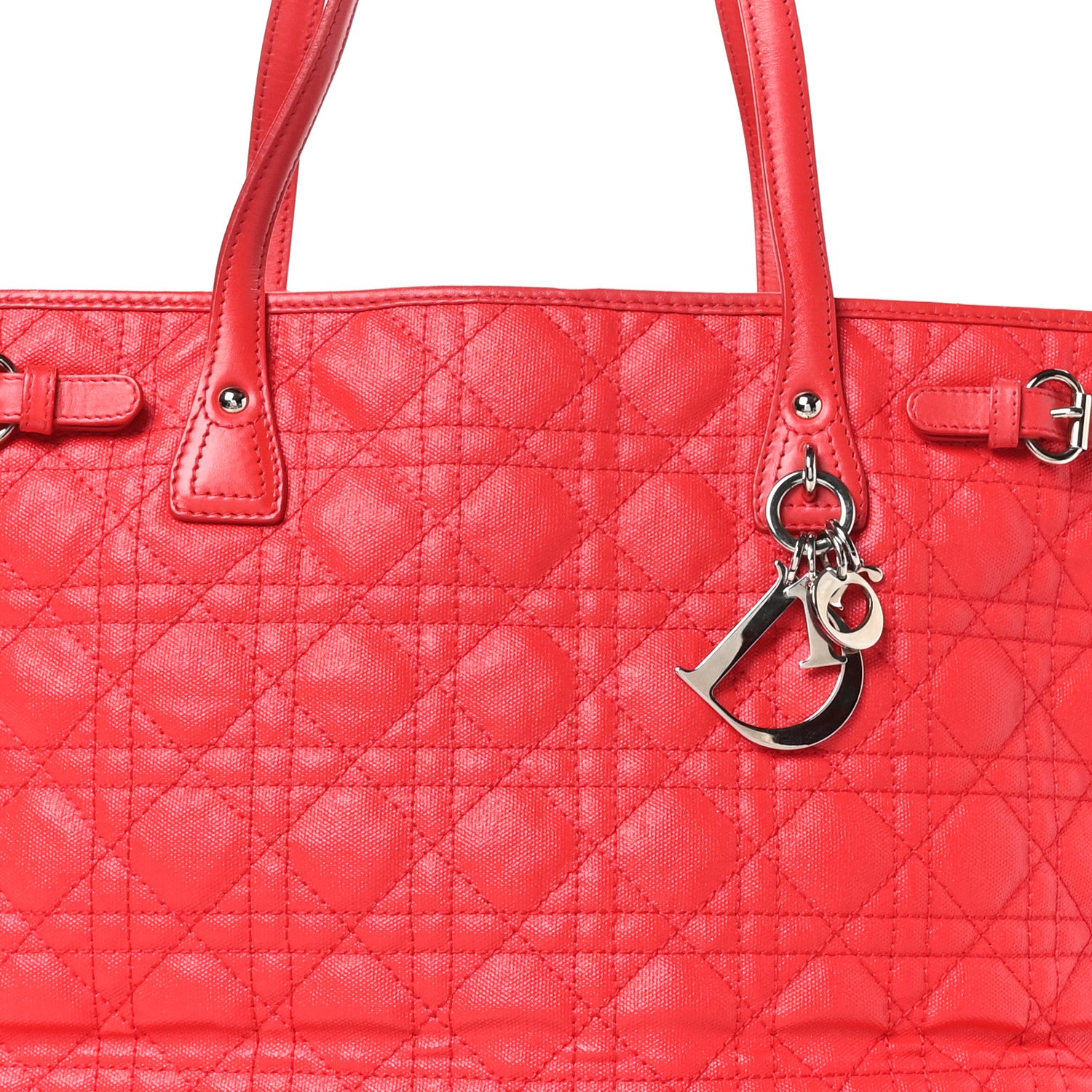 Christian Dior Coated Canvas Cannage Medium Panarea Tote Red 8 of 11