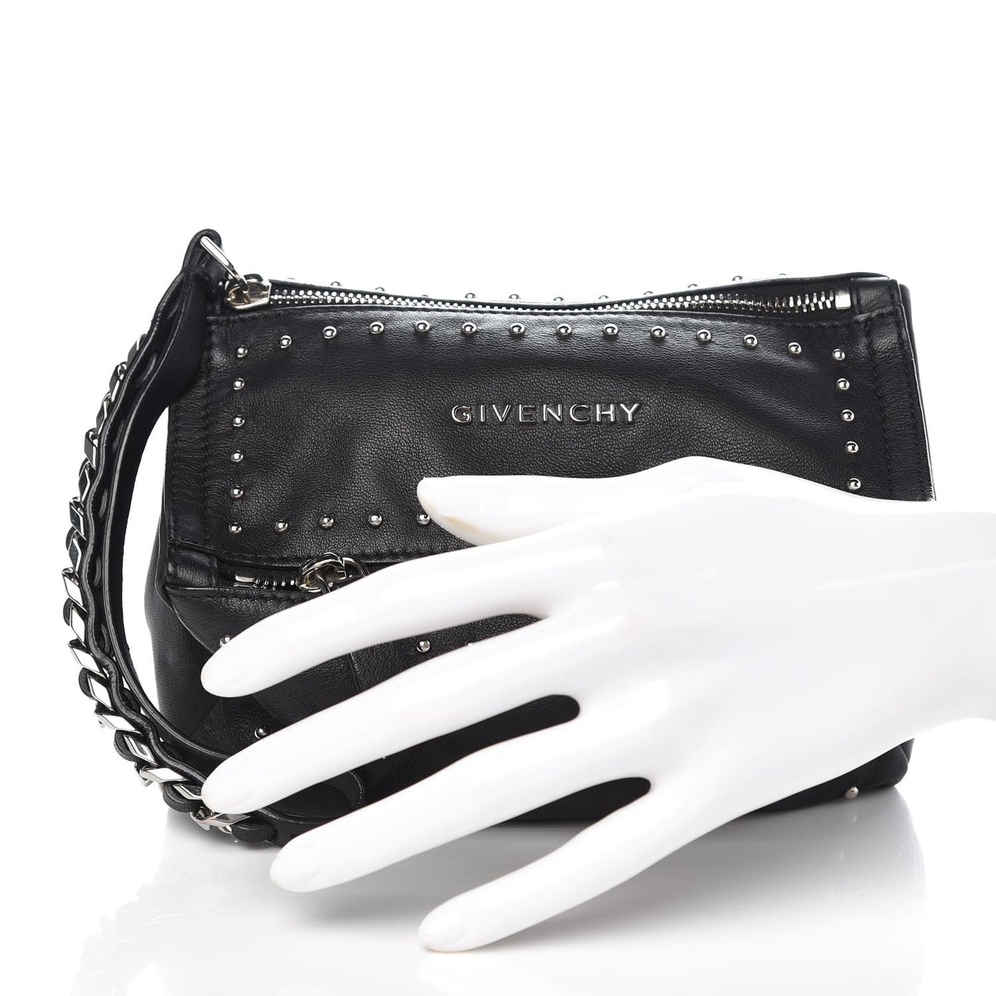 Calfskin Studded Pandora Wristlet Black