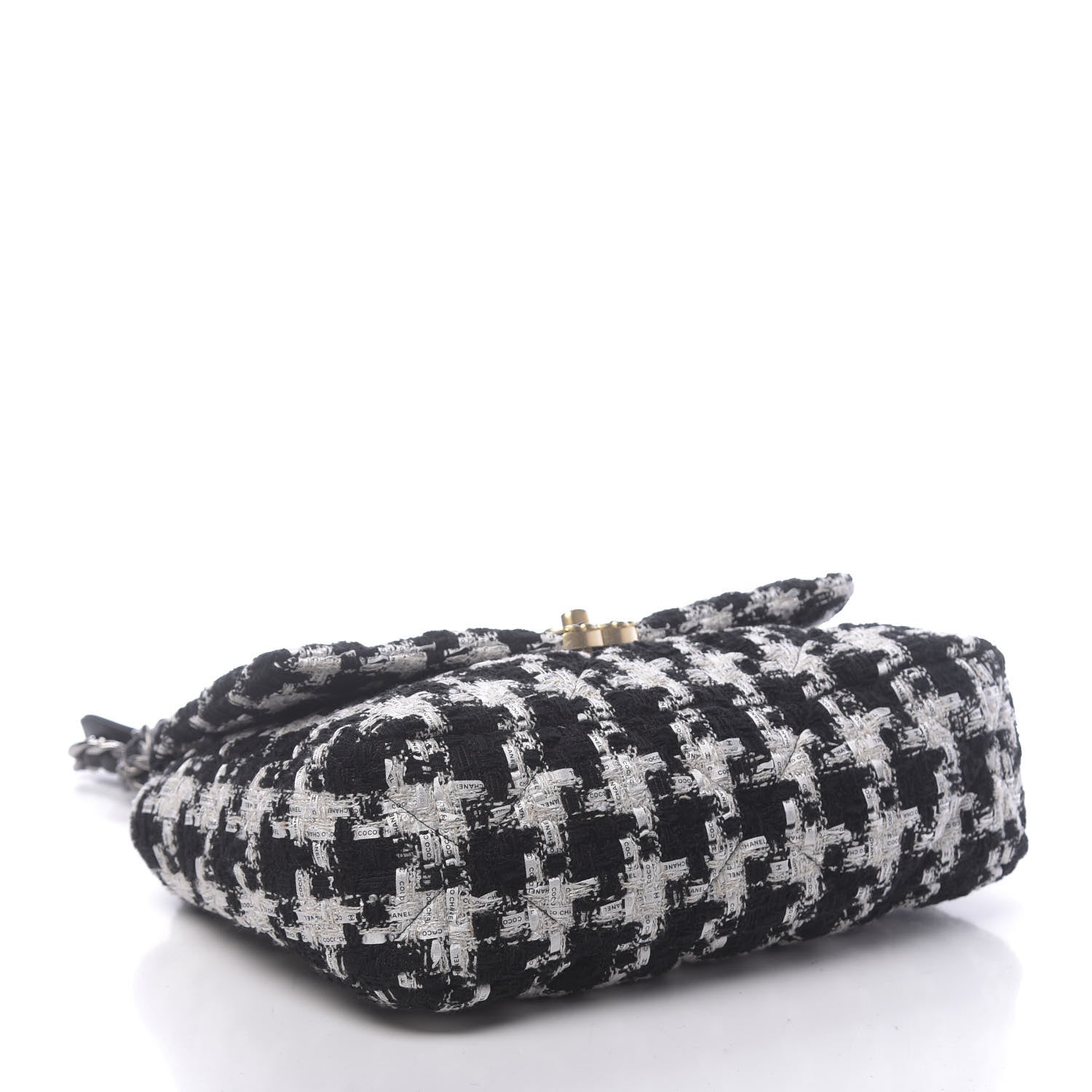 Chanel Tweed Quilted Large Chanel 19 Flap Black Ecru White 4 of 11