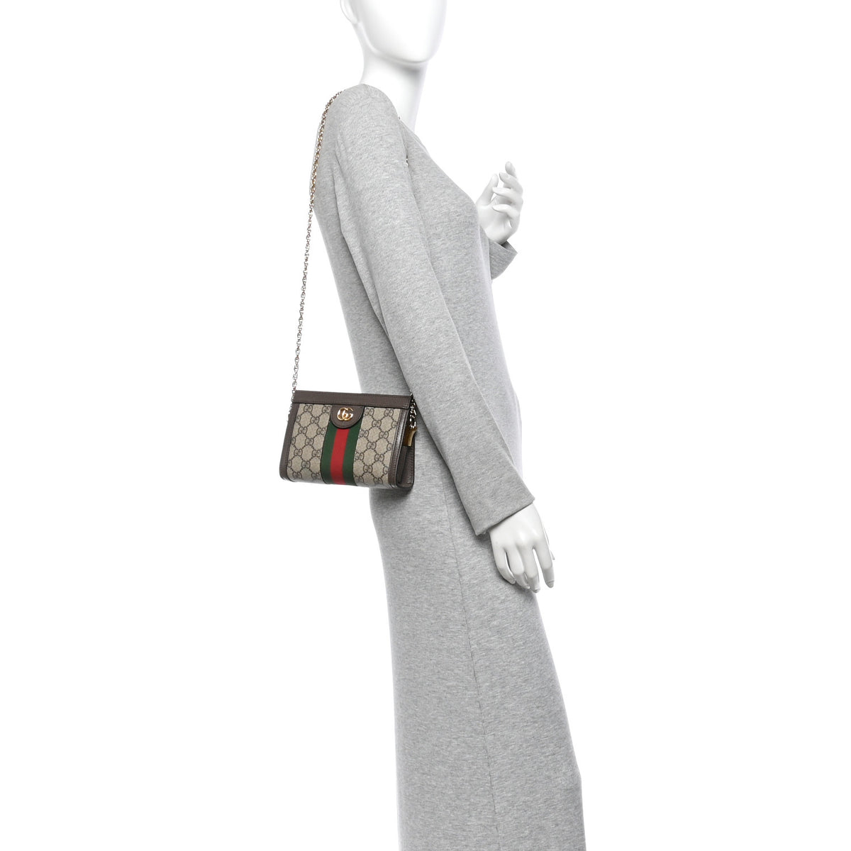 GG Supreme Monogram Textured Dollar Calfskin Web Mini Ophidia Chain Shoulder Bag Beige Ebony New Acero