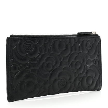 Chanel Goatskin Camellia Embossed Zip Pouch Black 3 of 9