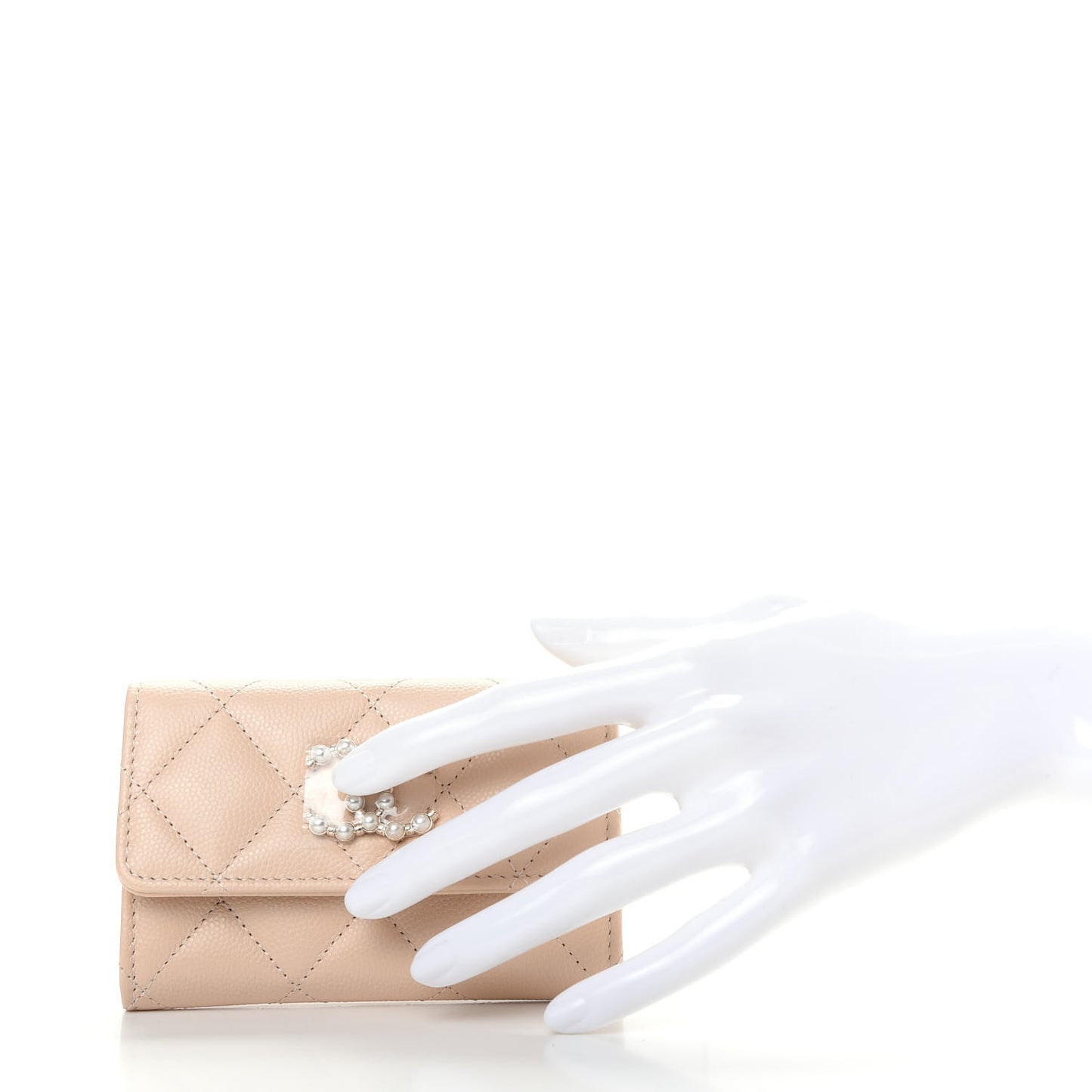 Caviar Pearl Quilted Coco Candy Flap Card Holder Beige