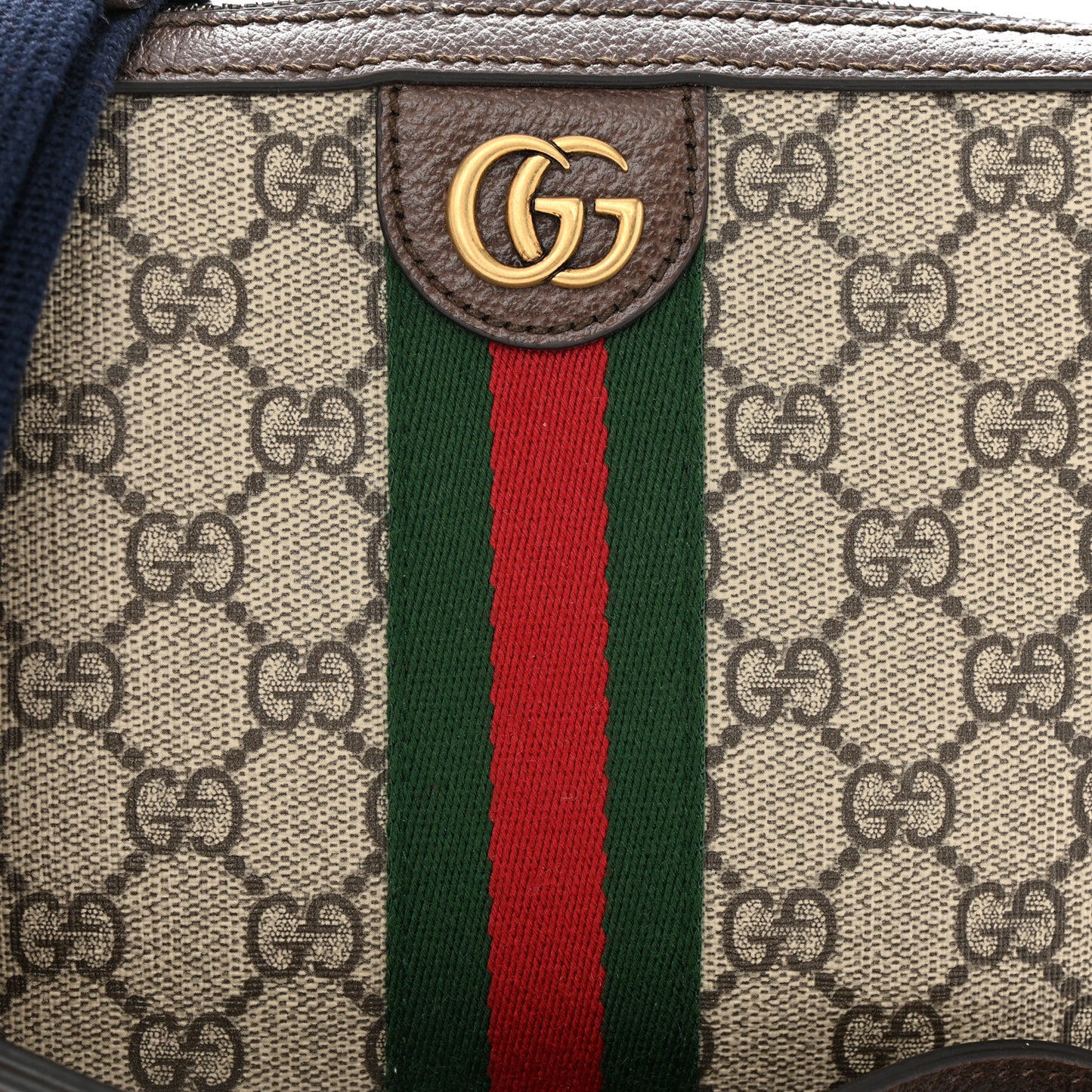 GG Supreme Monogram Textured Dollar Calfskin Web Ophidia Wristlet Shoulder Bag Beige Ebony New Acero