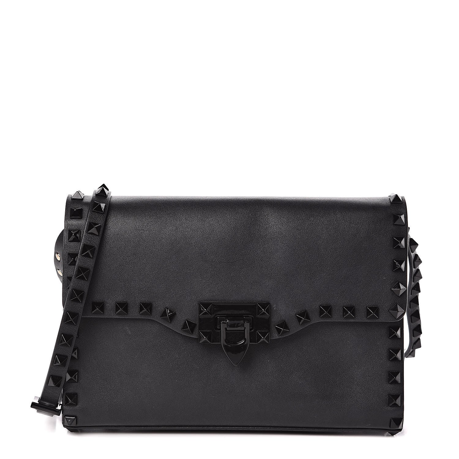 Valentino Garavani Vitello Monochrome Medium Rockstud Flip Lock Crossbody Bag Black 1 of 10
