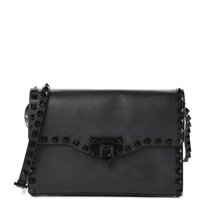 Valentino Garavani Vitello Monochrome Medium Rockstud Flip Lock Crossbody Bag Black 1 of 10