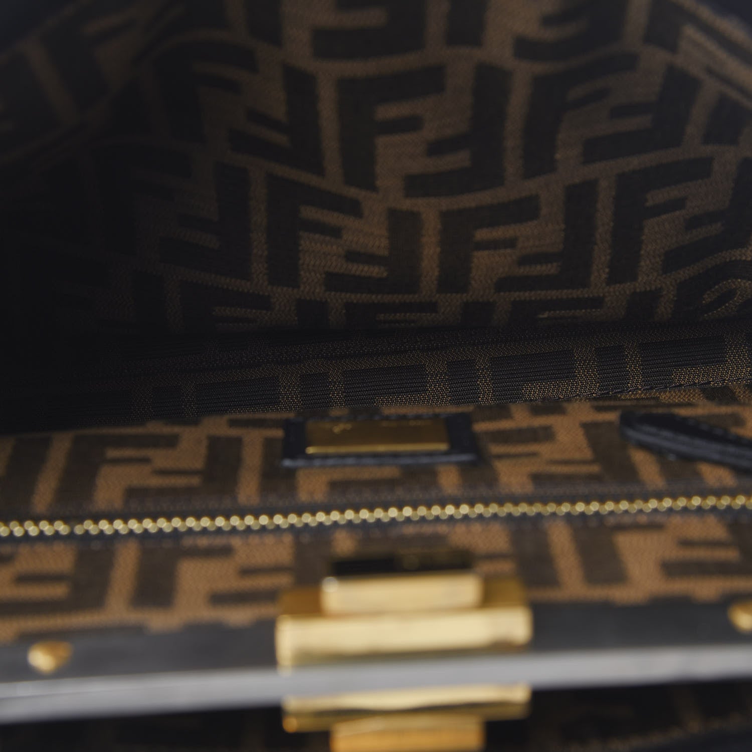 Fendi Goatskin Zucca Medium Peekaboo Iconic Satchel Black Tobacco 5 of 11