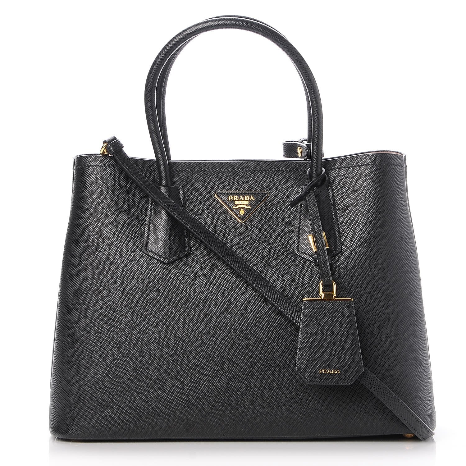 Prada Saffiano Cuir Medium Double Bag Black Mughetto 1 of 8