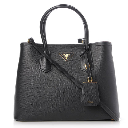 Prada Saffiano Cuir Medium Double Bag Black Mughetto 1 of 8