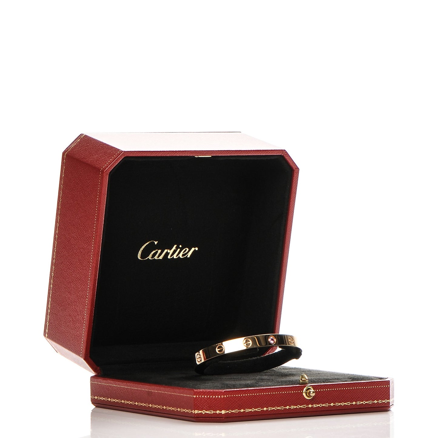 18K Pink Gold Pink Sapphire LOVE Cuff Bracelet 17