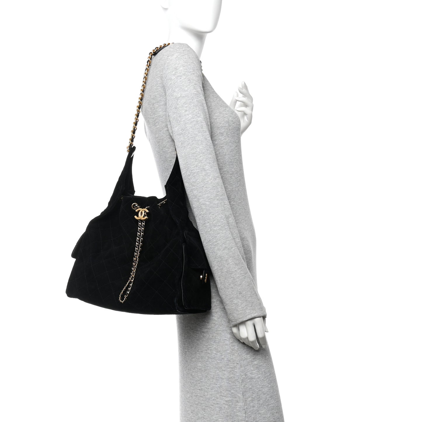 Suede Quilted Medium Chanel 25 Handbag Black
