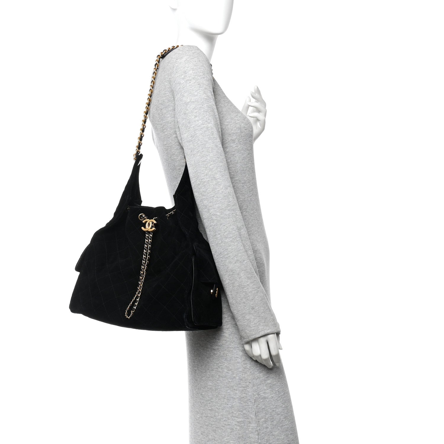 Chanel Suede Quilted Medium Chanel 25 Handbag Black 2 of 10