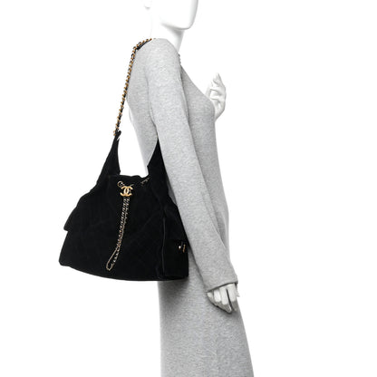 Chanel Suede Quilted Medium Chanel 25 Handbag Black 2 of 10