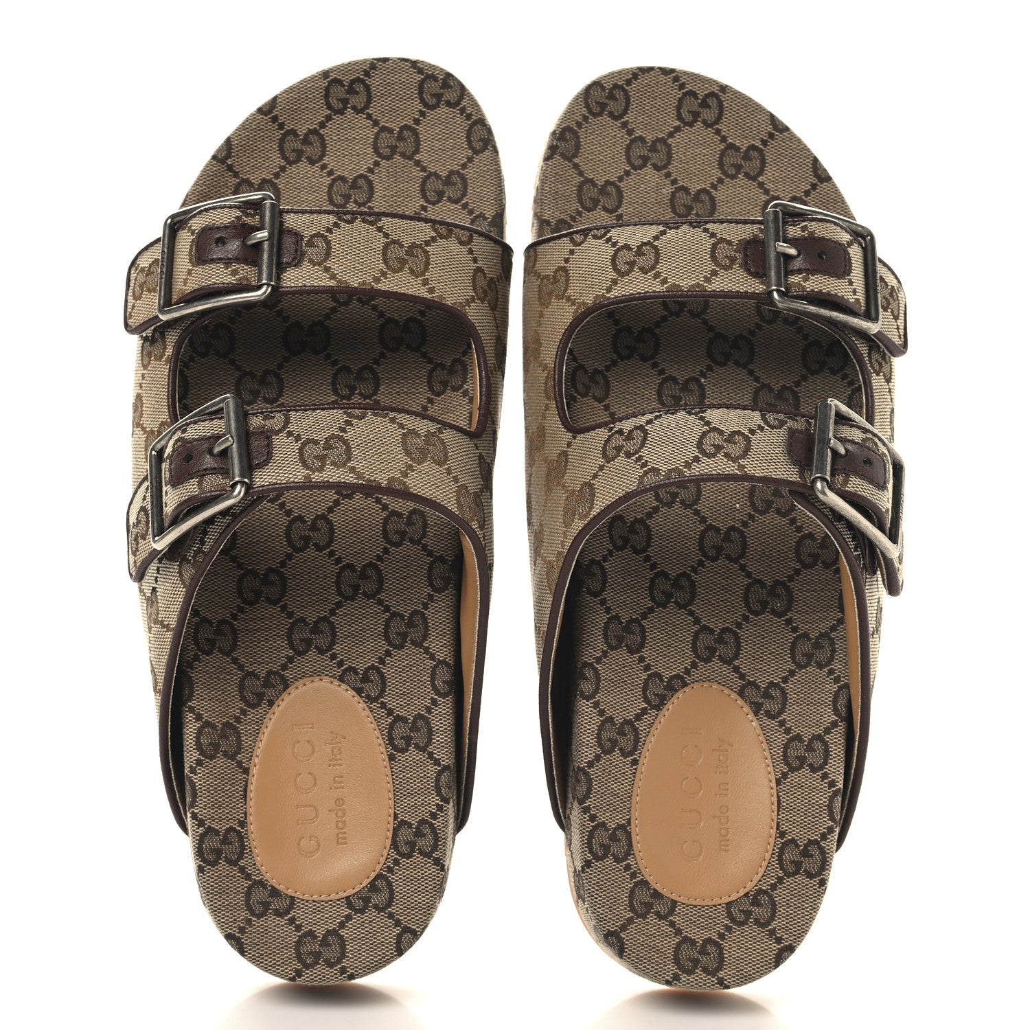 Gucci GG Monogram Lavaredo Eco Fabric Mens Slide Sandals With Straps 10 Beige Ebony Light Brown 2 of 10