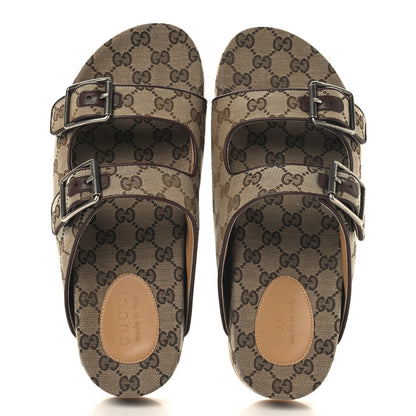 Gucci GG Monogram Lavaredo Eco Fabric Mens Slide Sandals With Straps 10 Beige Ebony Light Brown 2 of 10