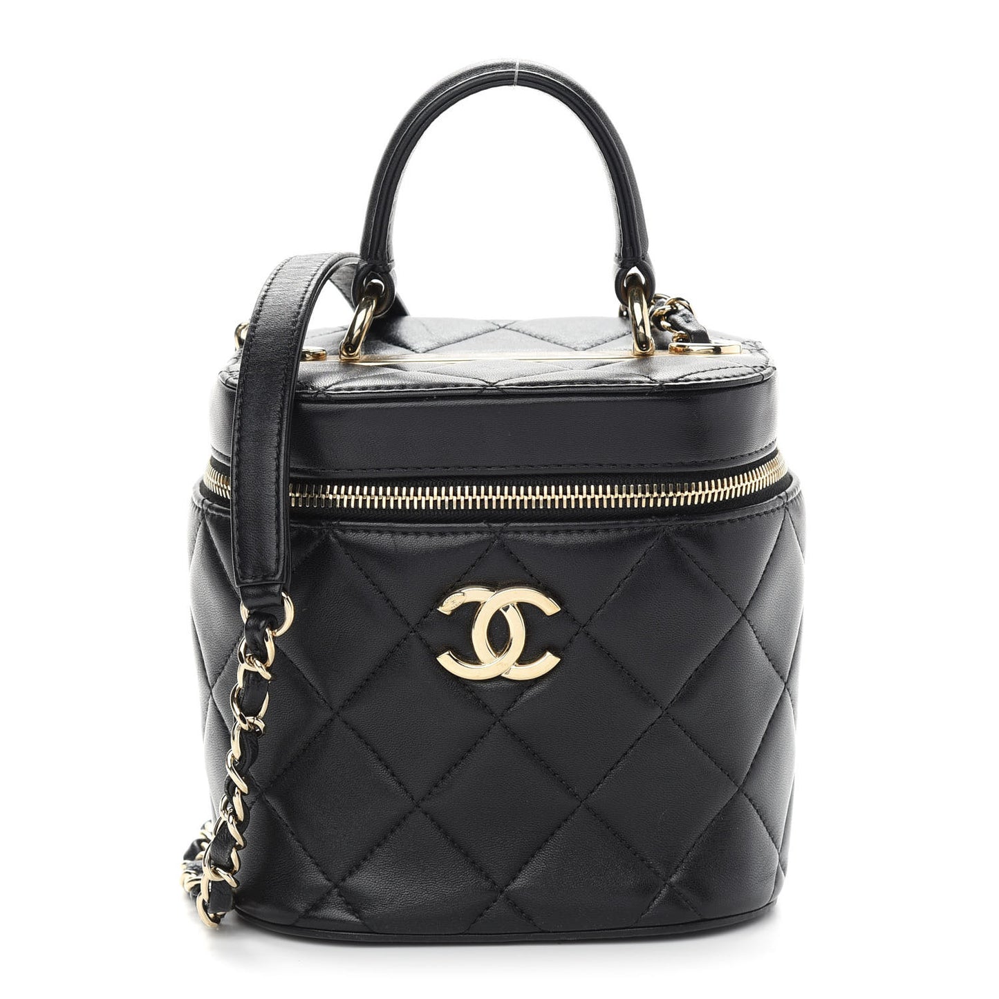 Lambskin Quilted Trendy Vanity Case Black