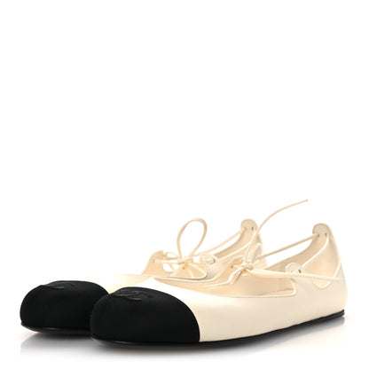 Chanel Lambskin Grosgrain Mary Jane Flats 38.5 Ivory Black 4 of 11