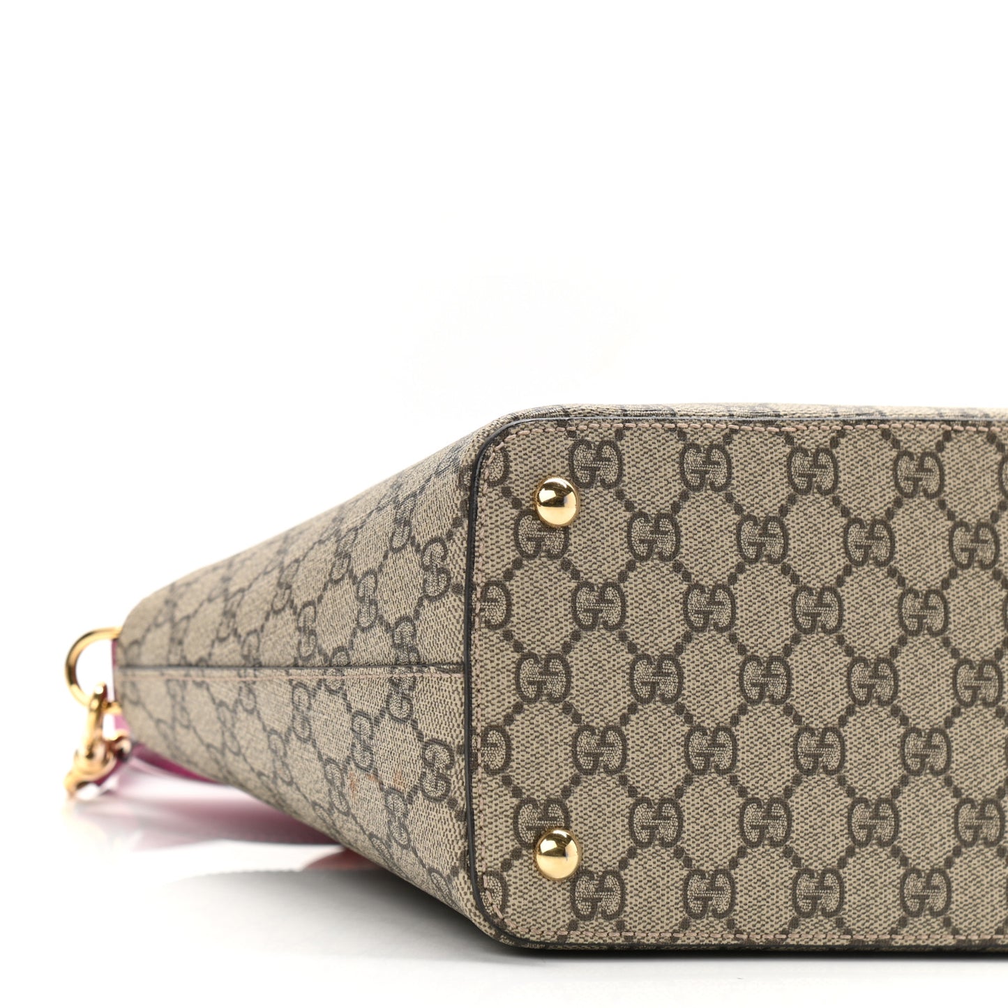 GG Supreme Monogram Moon Calfskin Small Zip Top Tote Beige Ebony Hibiscus Red New Rosette