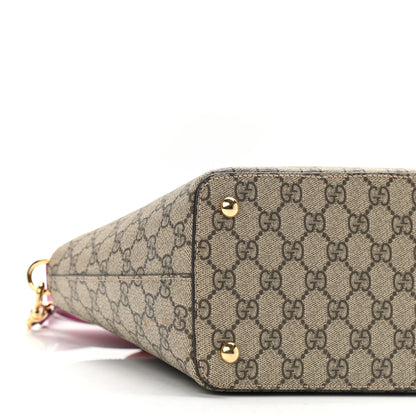 Gucci GG Supreme Monogram Moon Calfskin Small Zip Top Tote Beige Ebony Hibiscus Red New Rosette 12 of 15