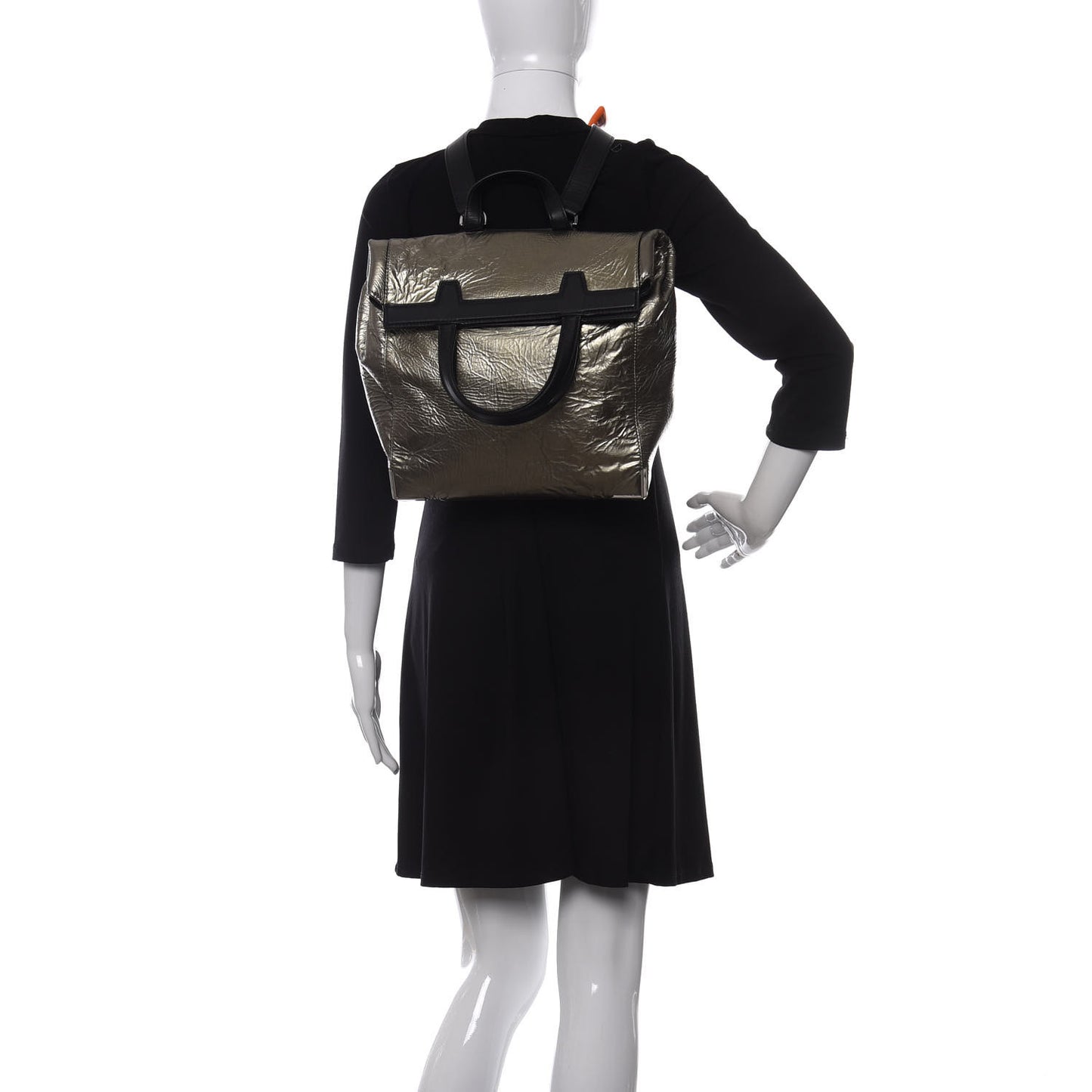 Metallic Crinkled Patent Calfskin Embossed Prisma Fold-Over Backpack Green Nickel Hardware