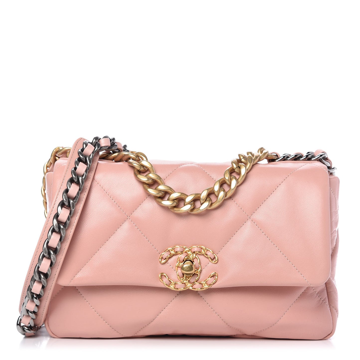 Goatskin Quilted Medium Chanel 19 Flap Light Pink
