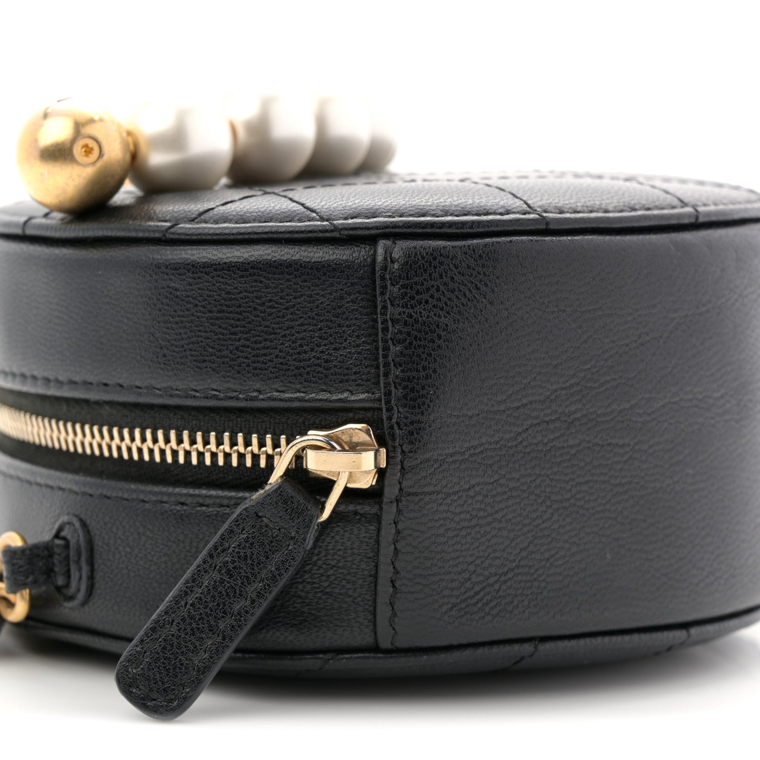 Chanel Goatskin Quilted Chic Pearls Chain Round Clutch With Chain Black 9 of 10