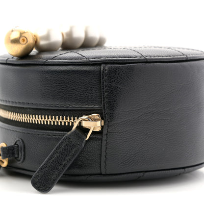 Chanel Goatskin Quilted Chic Pearls Chain Round Clutch With Chain Black 9 of 10