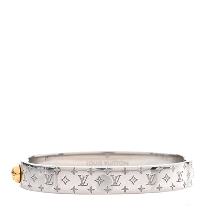 Louis Vuitton Brass Palladium Plated Nanogram Cuff S Silver 1 of 6