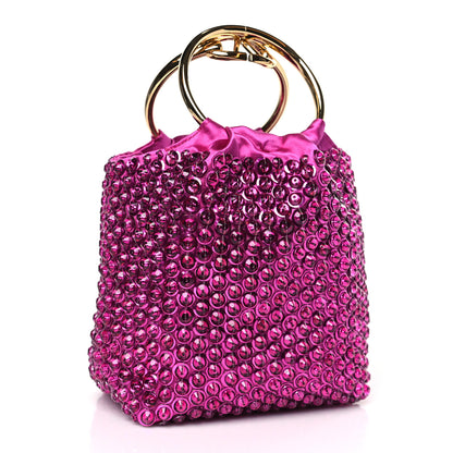 Valentino Garavani Satin Rhinestone Embellished Small Carry Secrets Bucket Bag Pink 3 of 8