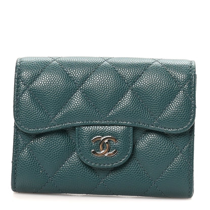 Chanel Caviar Quilted Flap Card Holder Wallet Green 1 of 8