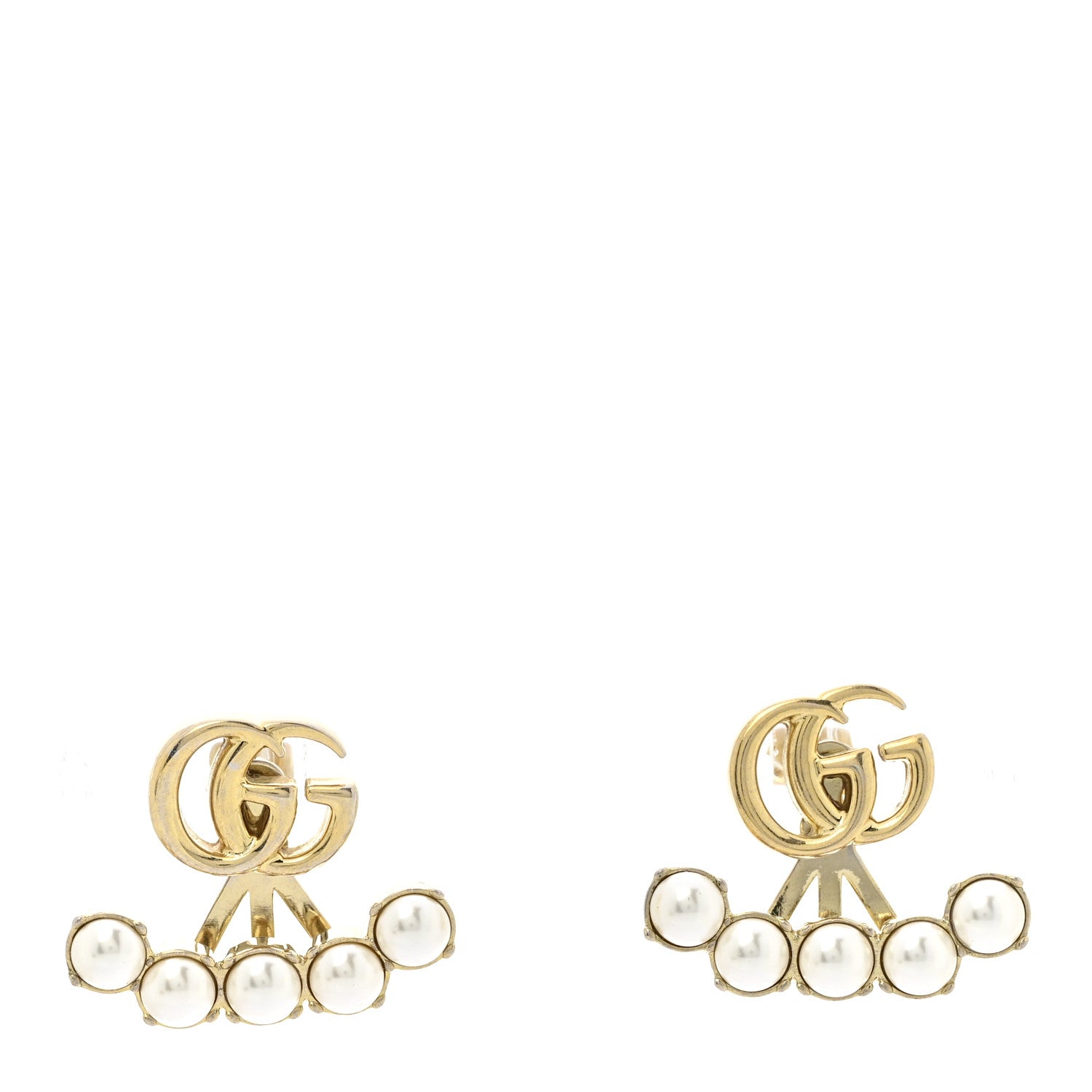 Gucci Metal Pearl Double G Drop Earrings Gold 1 of 6
