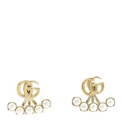 Gucci Metal Pearl Double G Drop Earrings Gold 1 of 6