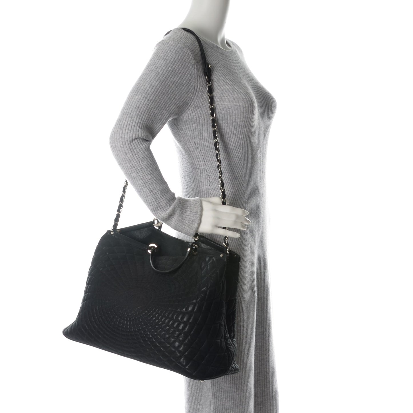 Iridescent Calfskin Large Sea Hit Tote Black