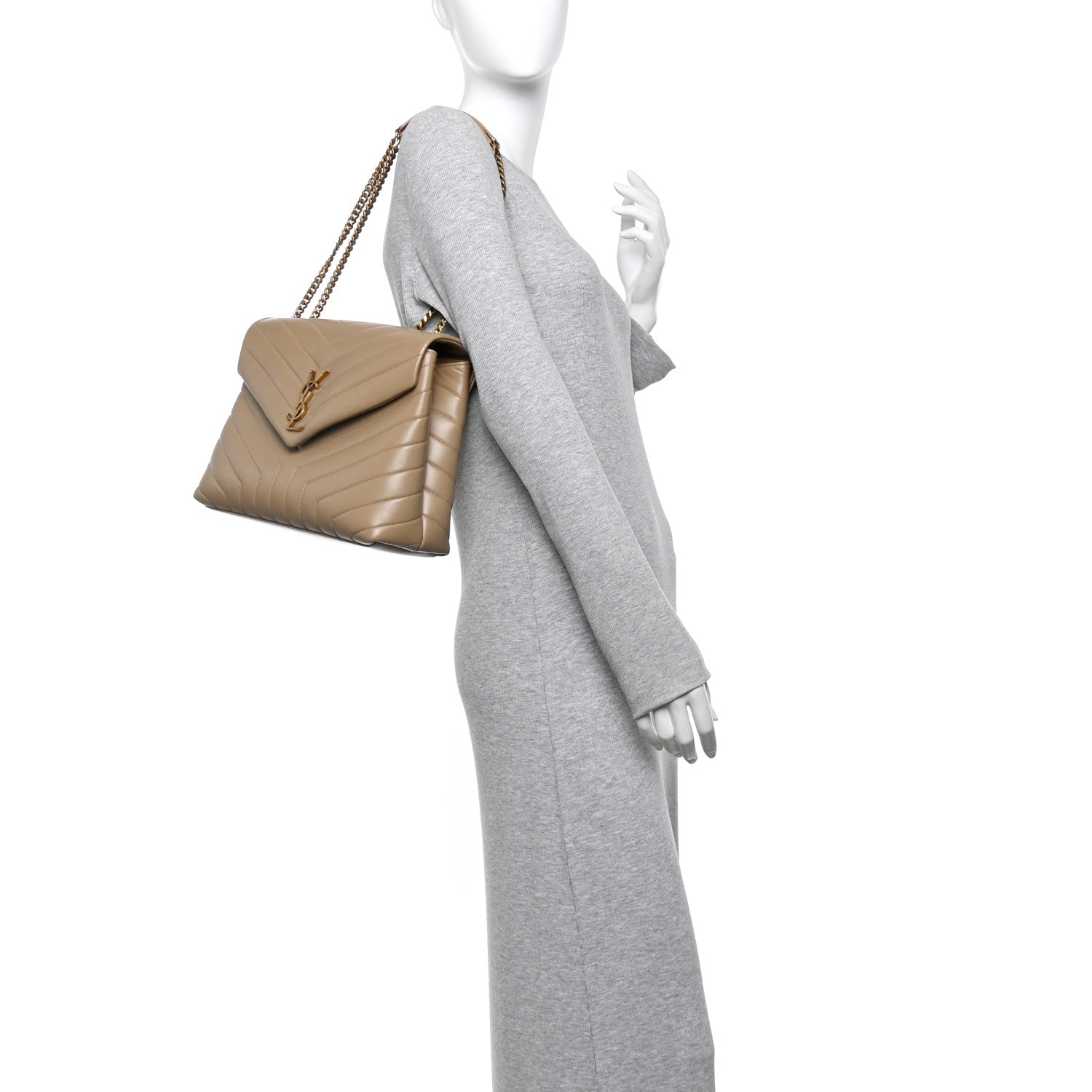 Saint Laurent Calfskin Y Quilted Monogram Medium Loulou Chain Satchel Dark Beige 2 of 11