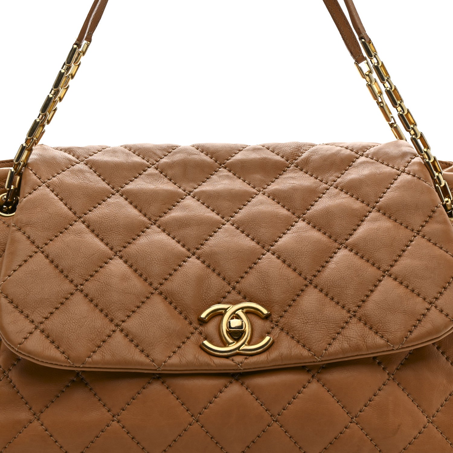 Chanel Calfskin Quilted Jumbo Retro Chain Accordion Flap Dark Beige 8 of 15