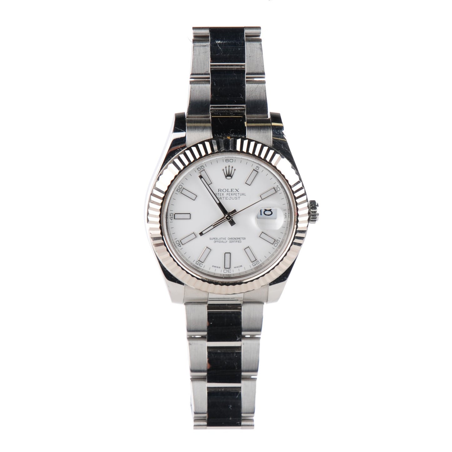 Stainless Steel 18K White Gold 41mm Oyster Perpetual Datejust Watch White 116334