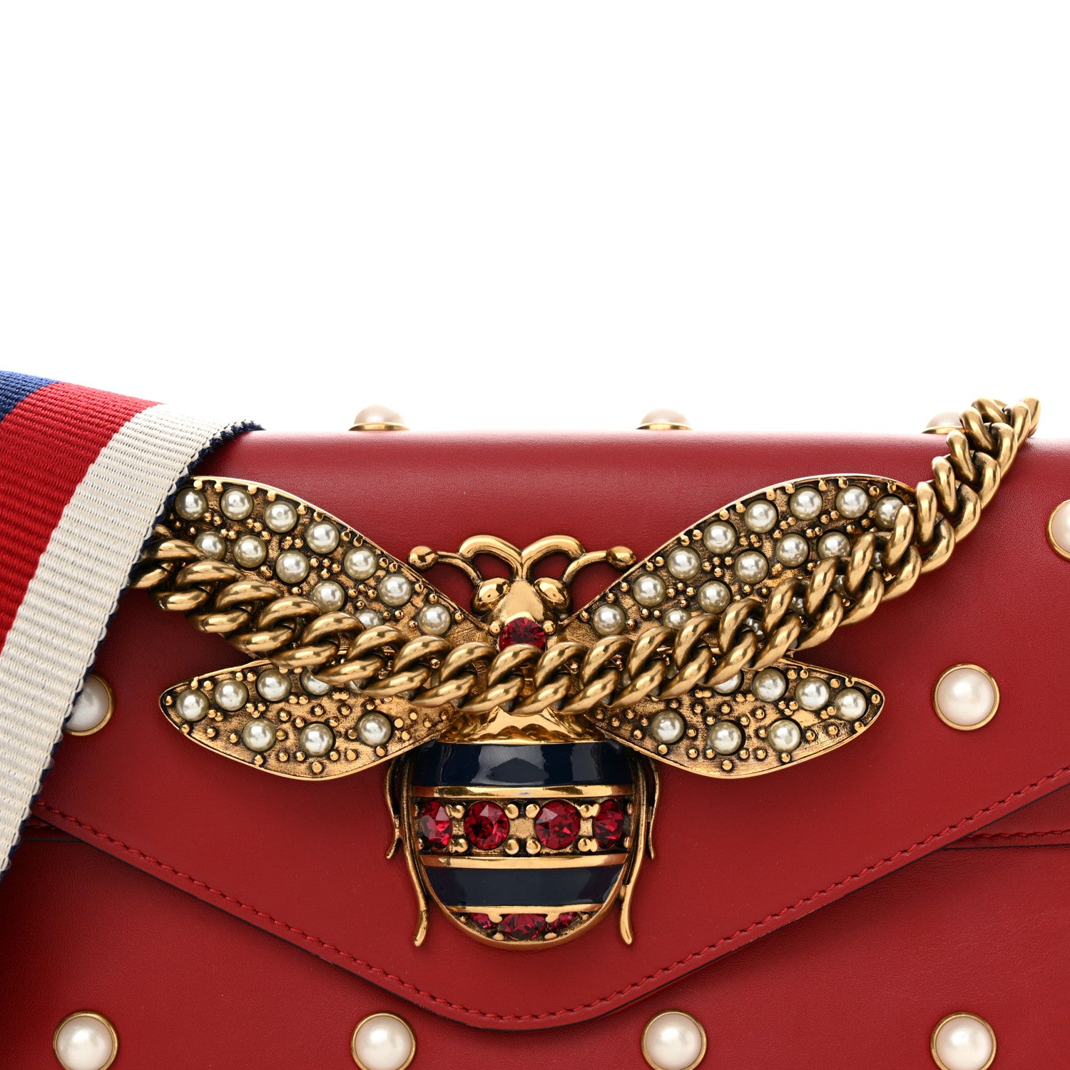 Gucci Nappa Pearl Studded Mini Queen Margaret Broadway Shoulder Bag Hibiscus Red 8 of 12