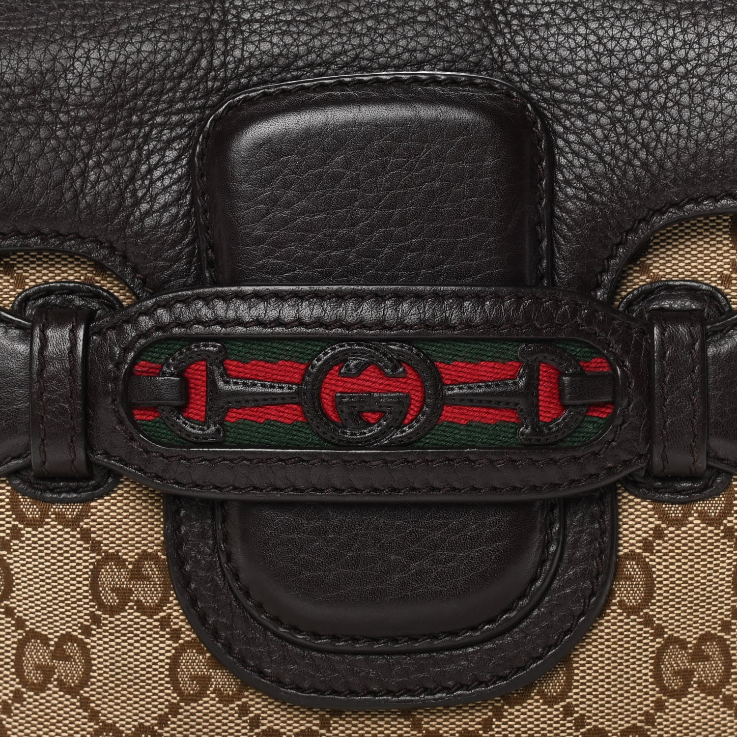 Gucci Monogram Pebbled Calfskin Web Small Dressage Shoulder Bag Dark Brown 9 of 15
