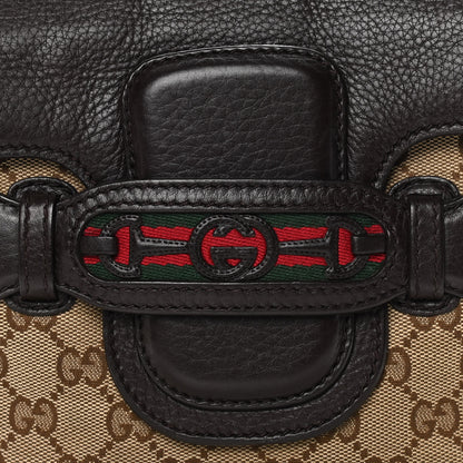 Gucci Monogram Pebbled Calfskin Web Small Dressage Shoulder Bag Dark Brown 9 of 15