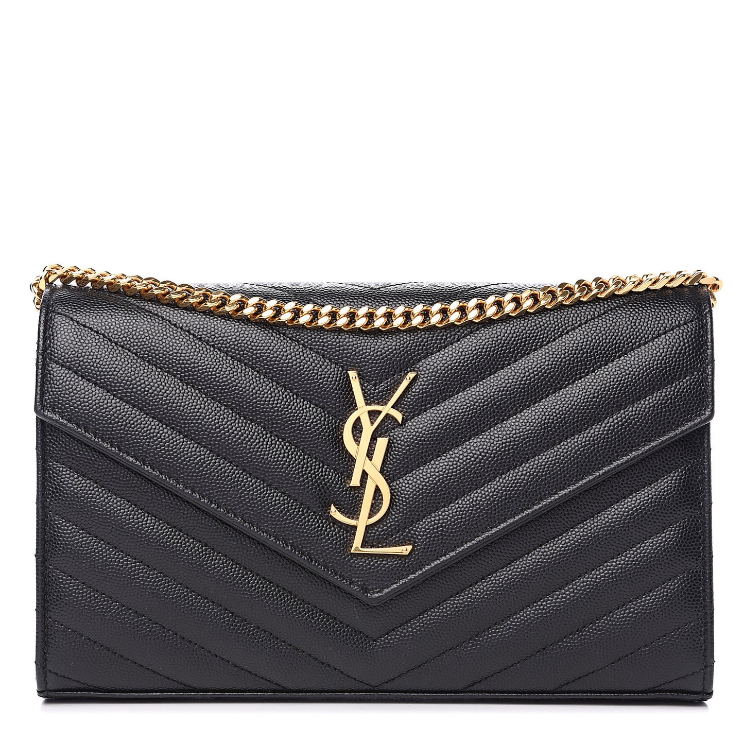Grain De Poudre Matelasse Chevron Monogram Chain Wallet Black