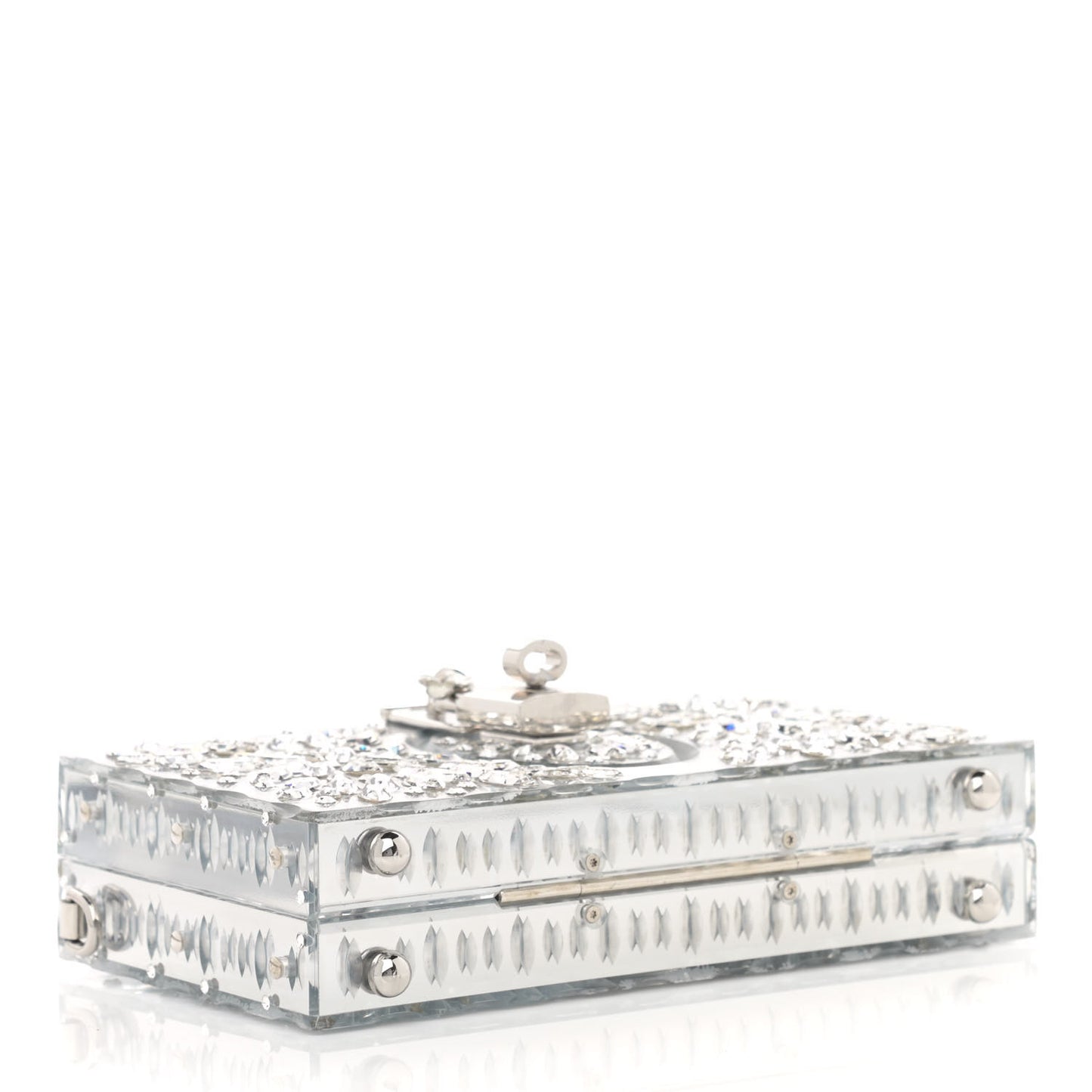 Crystal Embellished Plexiglass Dolce Box Clutch Silver