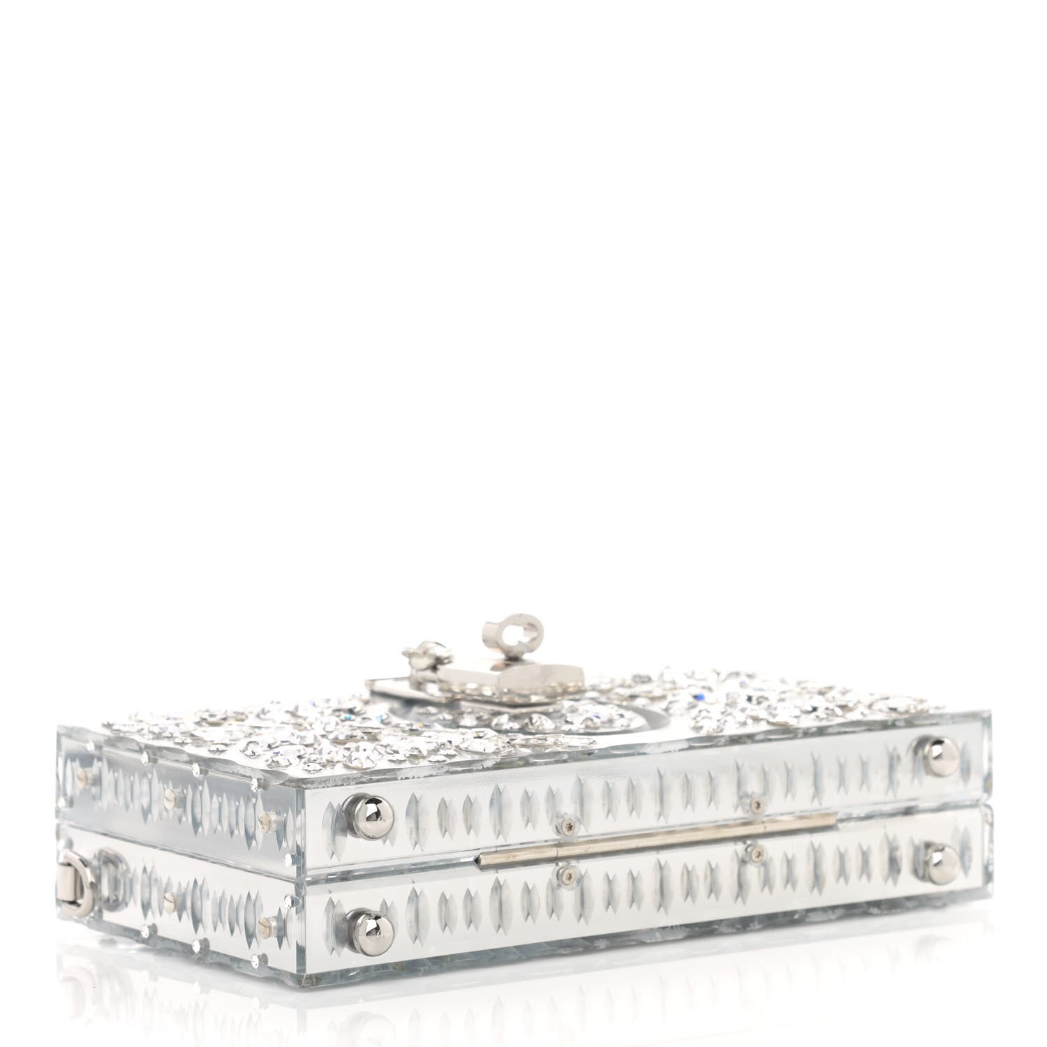 Dolce & Gabbana Crystal Embellished Plexiglass Dolce Box Clutch Silver 4 of 9