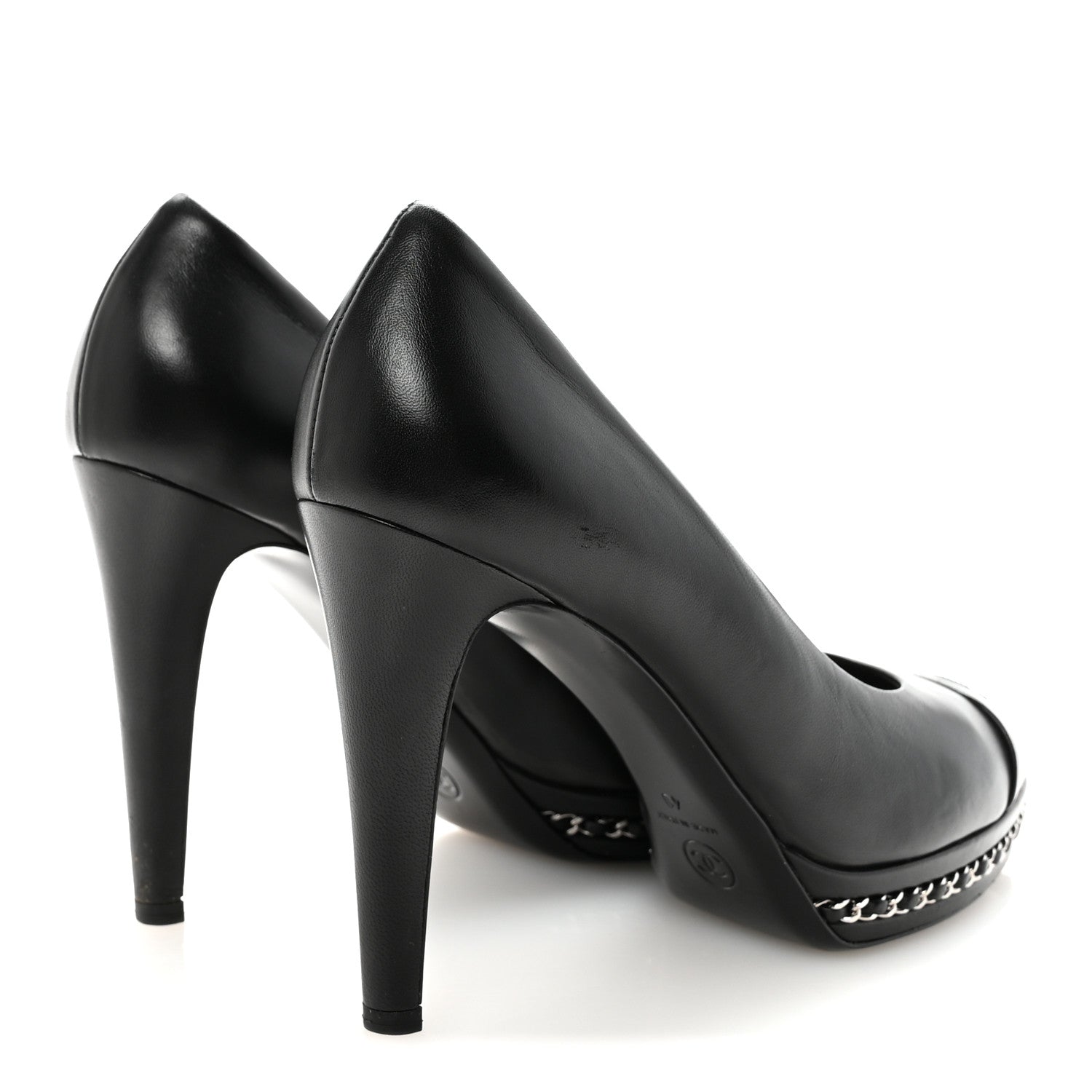 Chanel Lambskin CC Cap Toe Platform Chain Pumps 40 Black 10 of 20