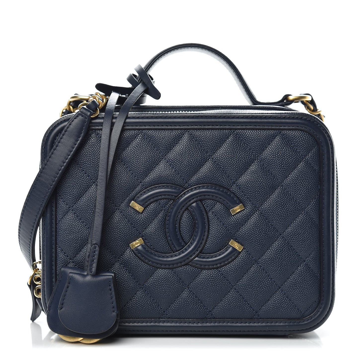 Caviar Quilted Medium CC Filigree Vanity Case Navy