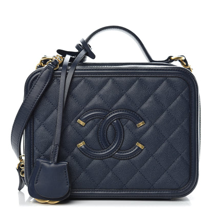 Chanel Caviar Quilted Medium CC Filigree Vanity Case Navy 1 of 11
