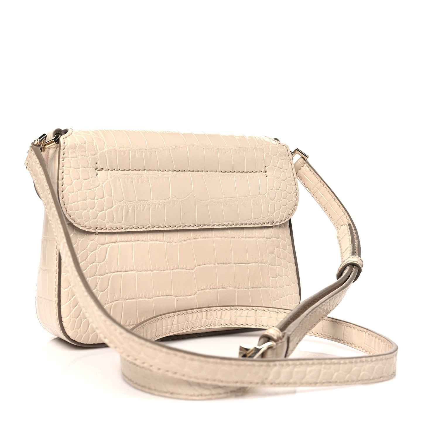 Calfskin Crocodile Embossed Mini Nobile Shoulder Bag Nude Pink