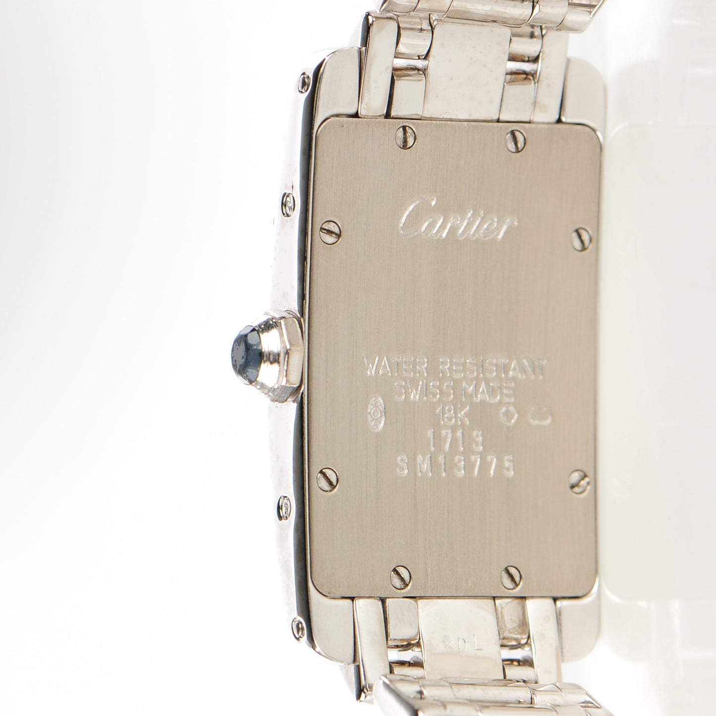 18K White Gold Diamond Bezel 19mm Tank Americaine Quartz Watch