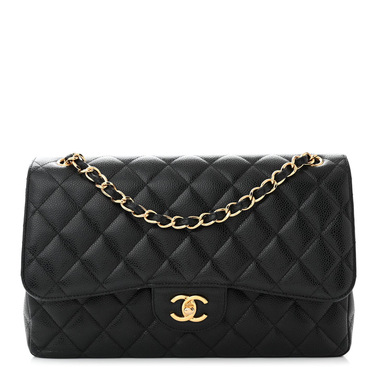 Caviar Quilted Jumbo Double Flap Black